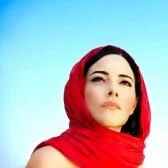 beautiful arabic woman wearing red scarf